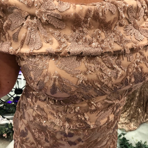 Stunning off the shoulder rose lace gown is fully lined and is very forgiving - Picture 7 of 11